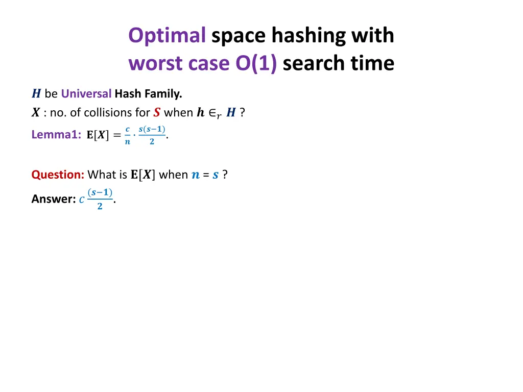optimal space hashing with worst case o 1 search