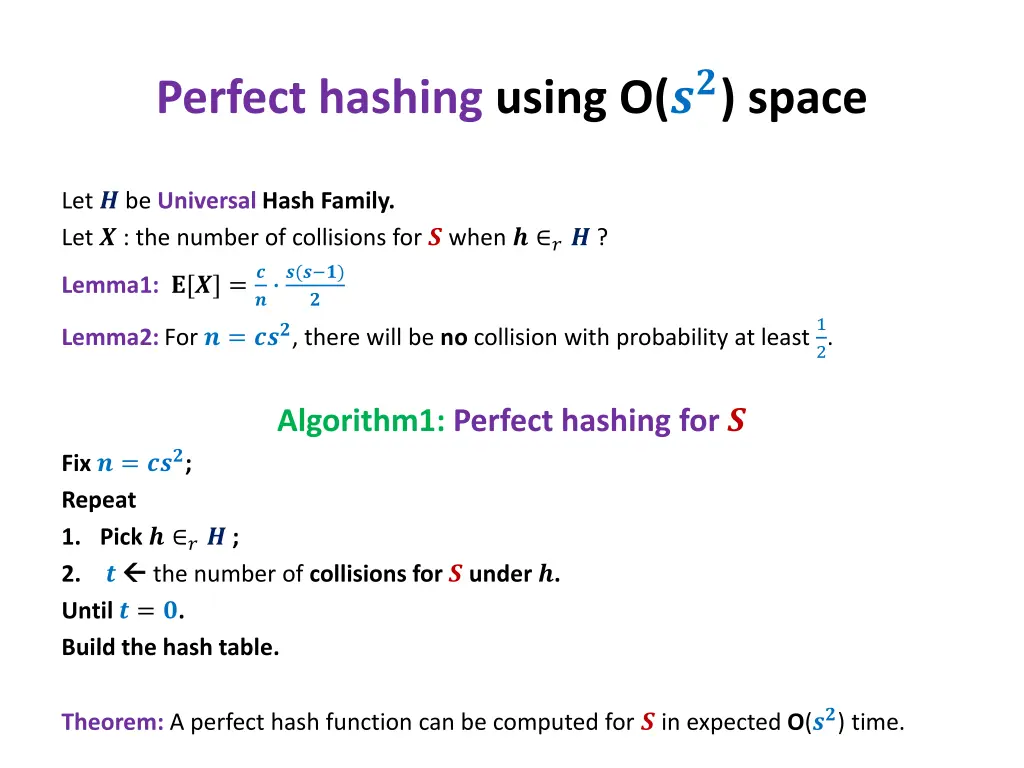 perfect hashing using o space 1