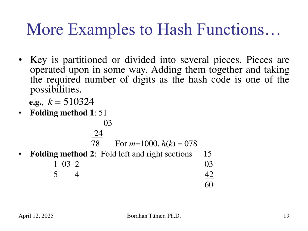 more examples to hash functions 2