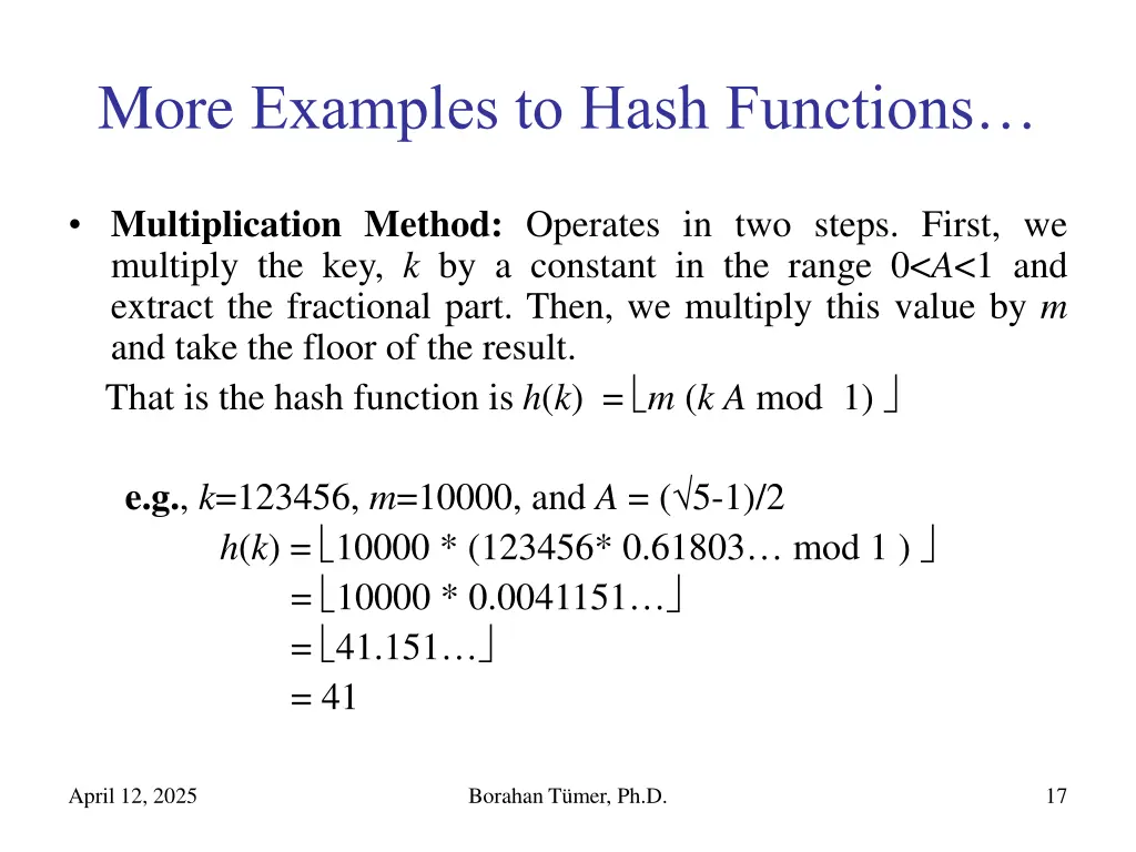 more examples to hash functions