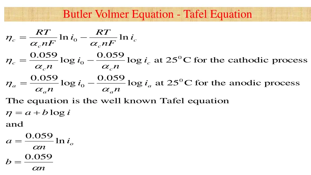butler volmer equation tafel equation