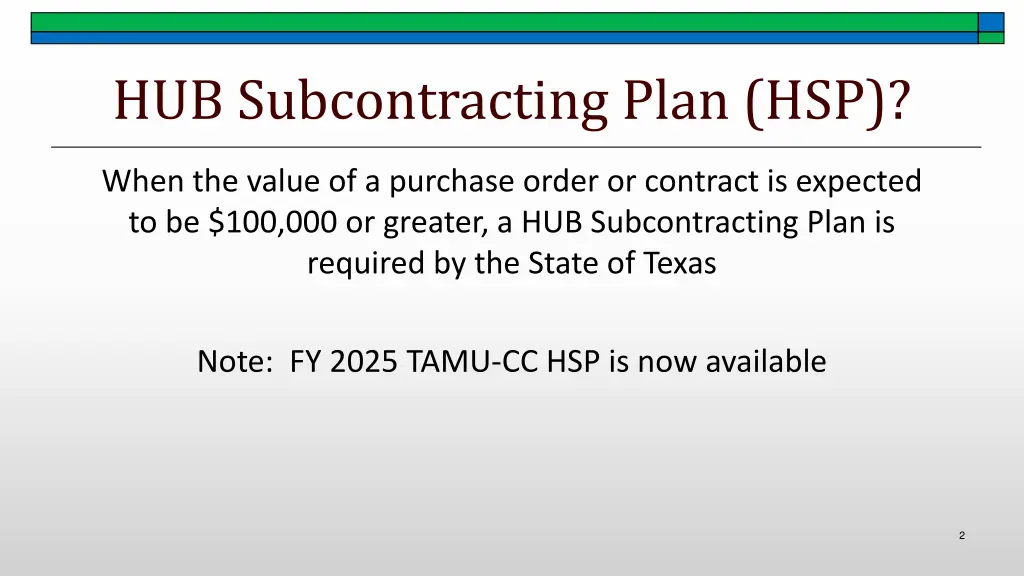 hub subcontracting plan hsp