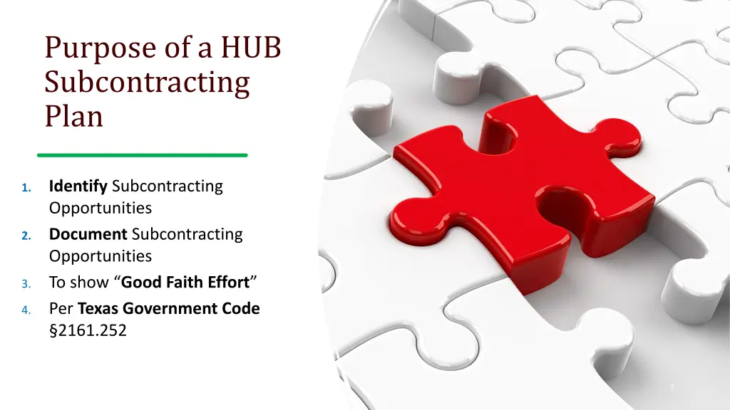 purpose of a hub subcontracting plan