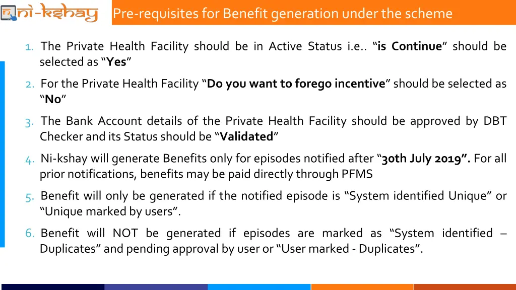 pre requisites for benefit generation under