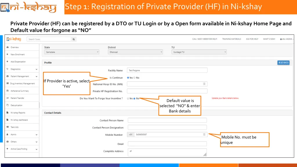 step 1 registration of private provider