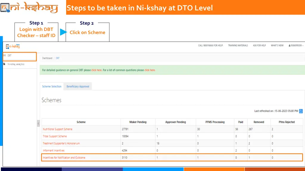 steps to be taken in ni kshay at dto level 1