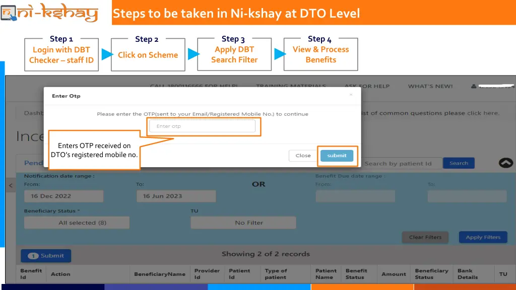 steps to be taken in ni kshay at dto level 3
