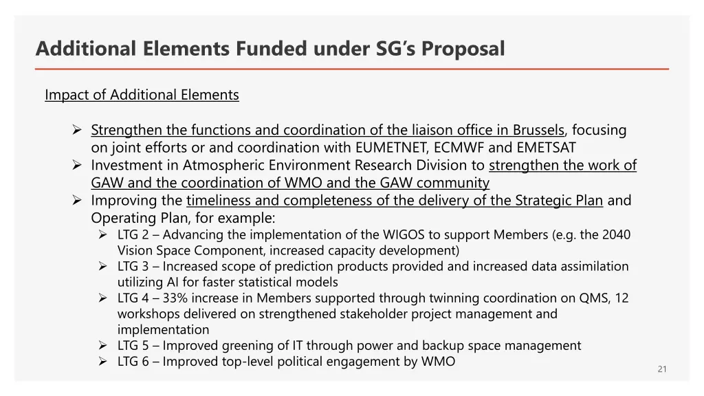 additional elements funded under sg s proposal