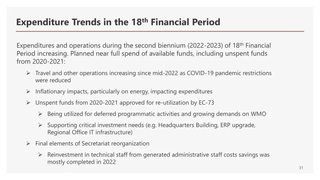 expenditure trends in the 18 th financial period