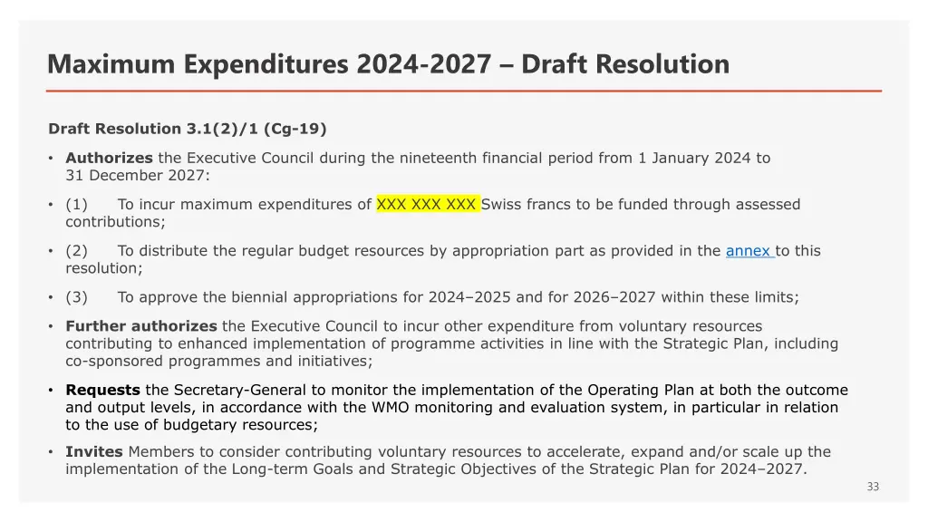 maximum expenditures 2024 2027 draft resolution