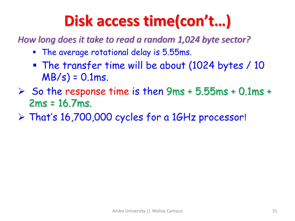 disk access time con t