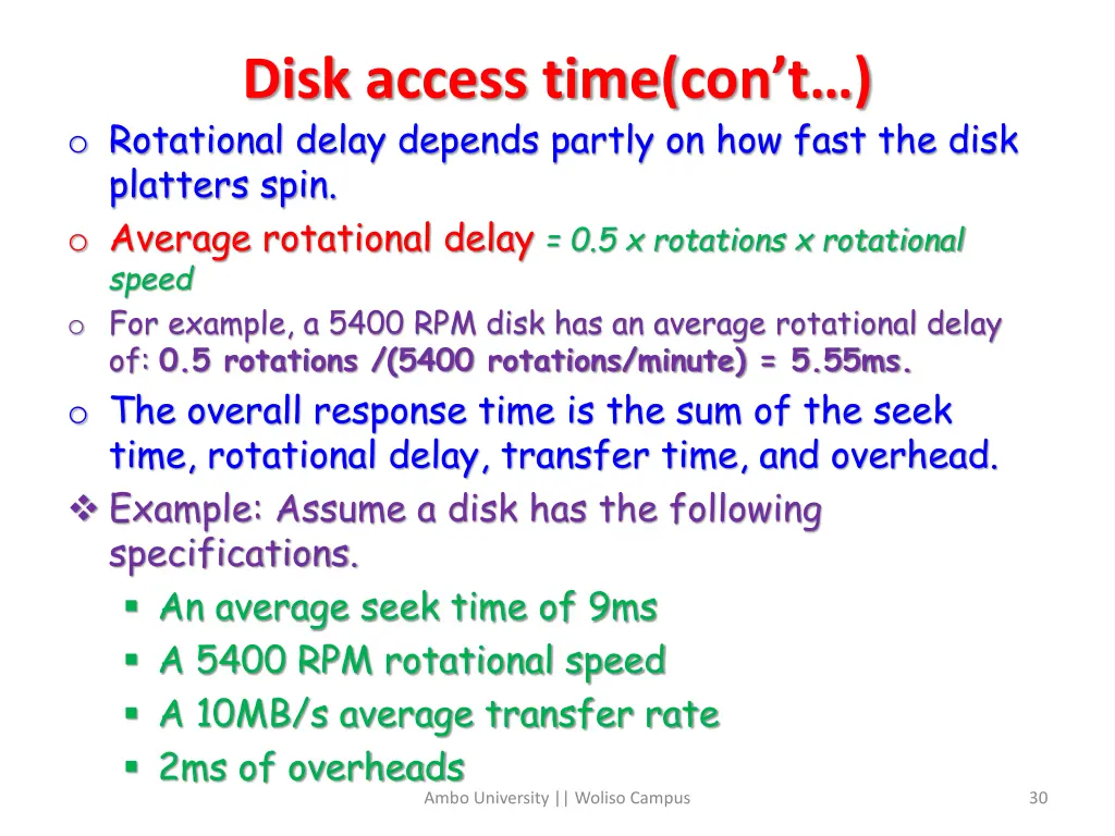 disk access time con t o rotational delay depends