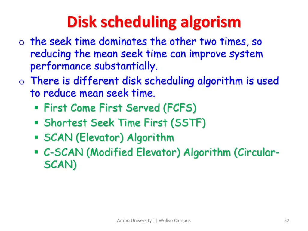 disk scheduling algorism o the seek time