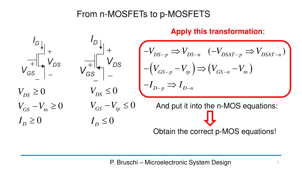 from n mosfets to p mosfets