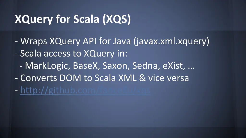 xquery for scala xqs
