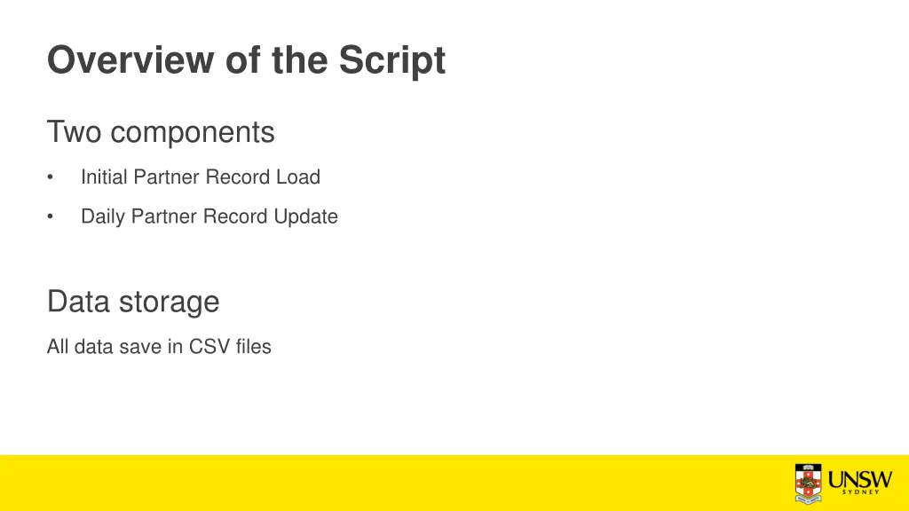 overview of the script