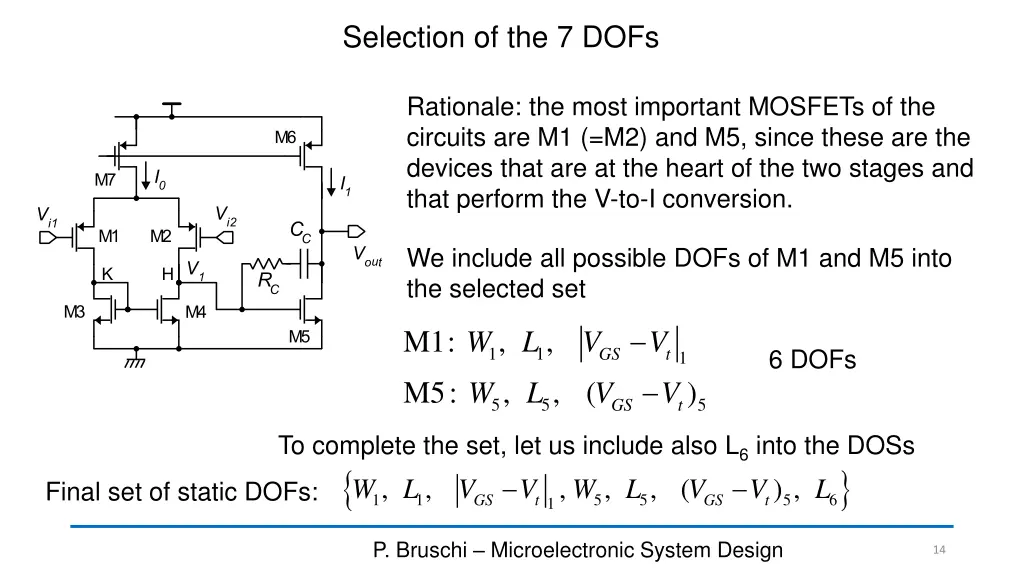 selection of the 7 dofs