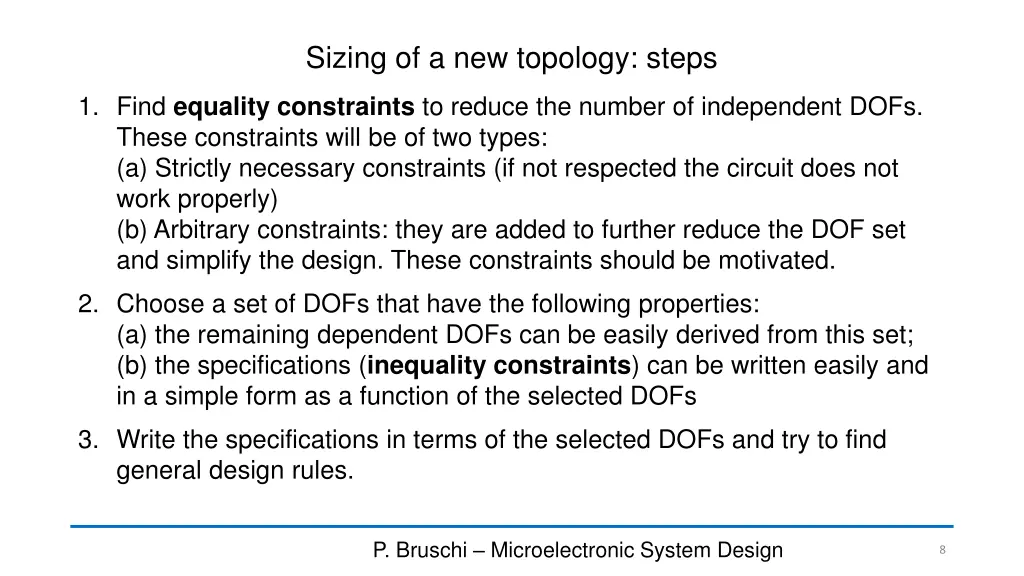 sizing of a new topology steps