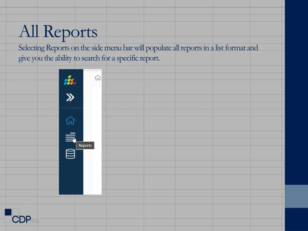 all reports selecting reports on the side menu