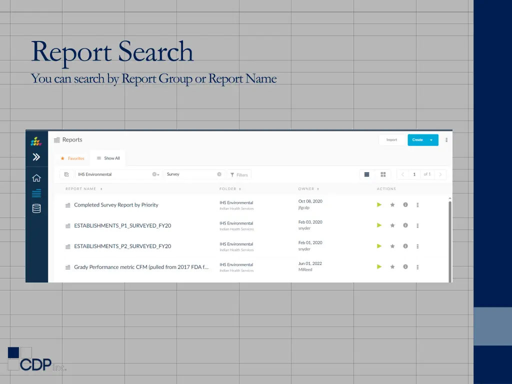 report search you can search by report group