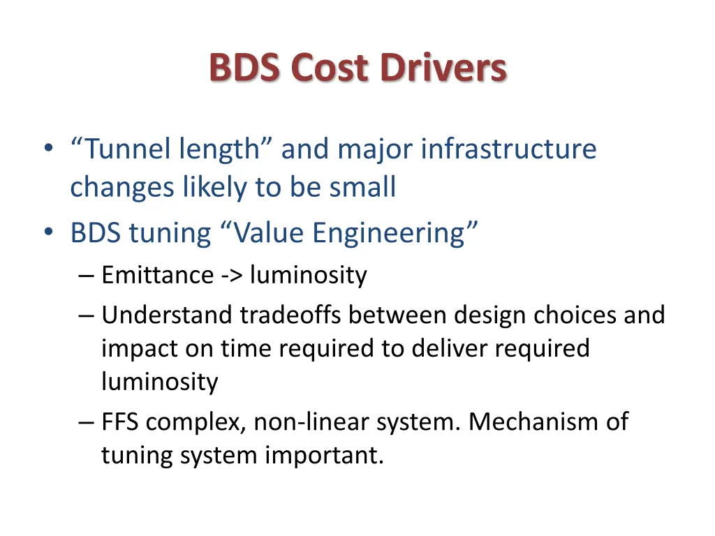 bds cost drivers