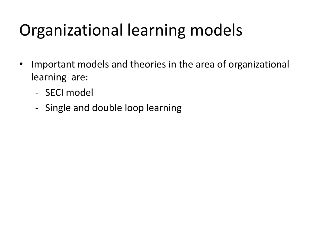 organizational learning models