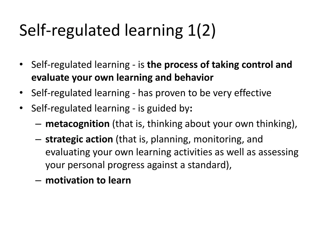 self regulated learning 1 2