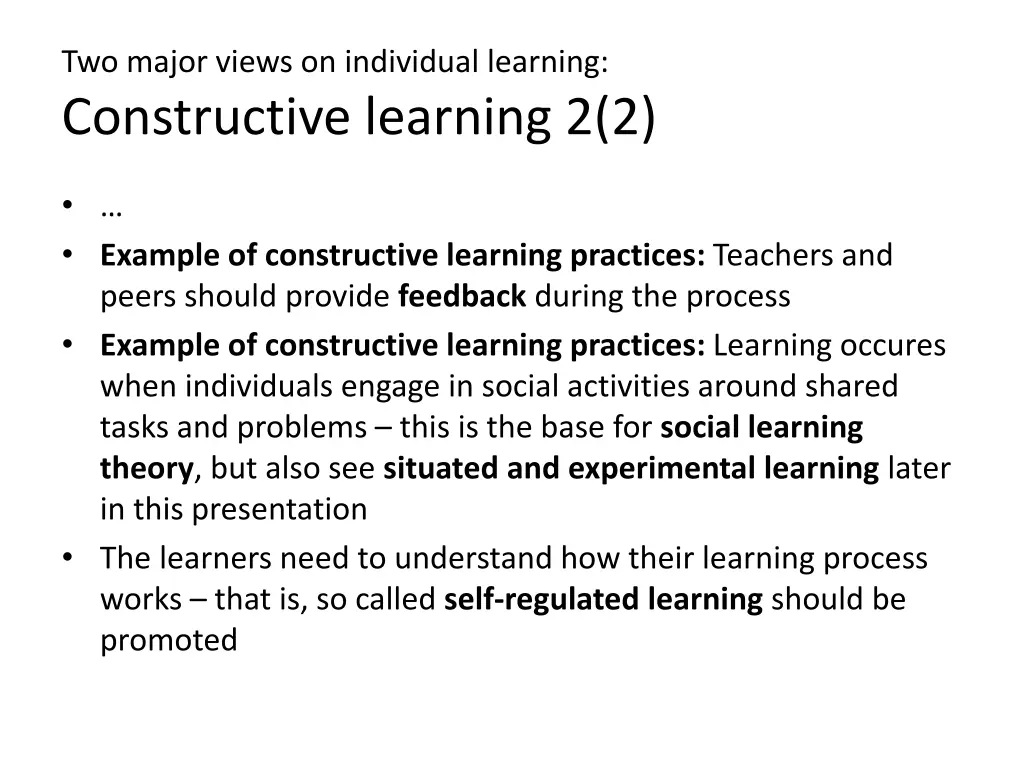 two major views on individual learning 2