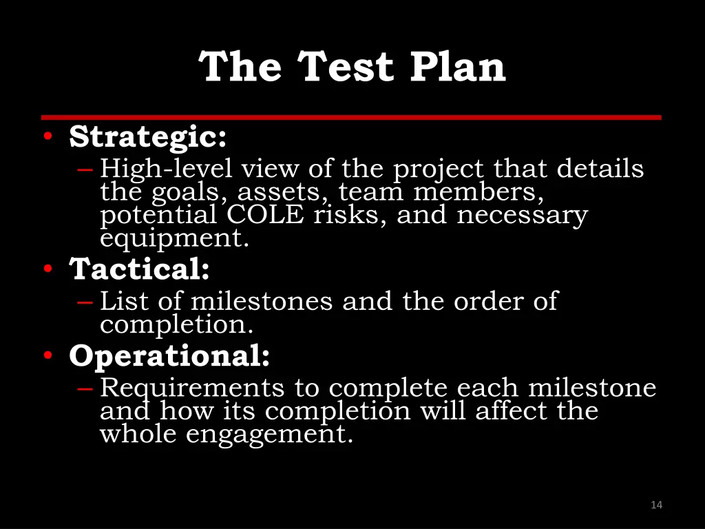 the test plan