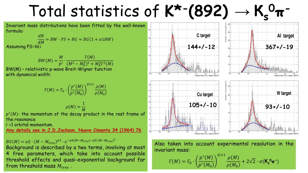 total statistics of k 892 s0 invariant mass