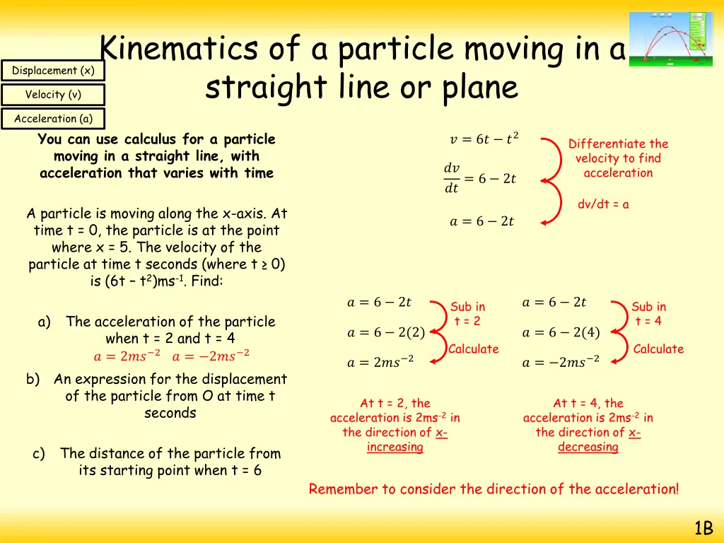 kinematics of a particle moving in a straight 25
