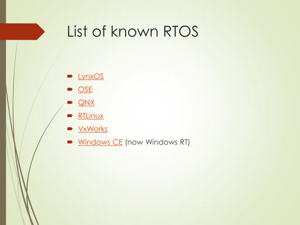 list of known rtos