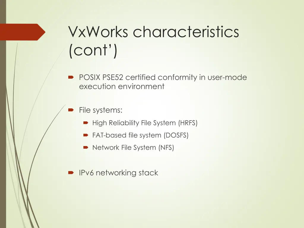 vxworks characteristics cont