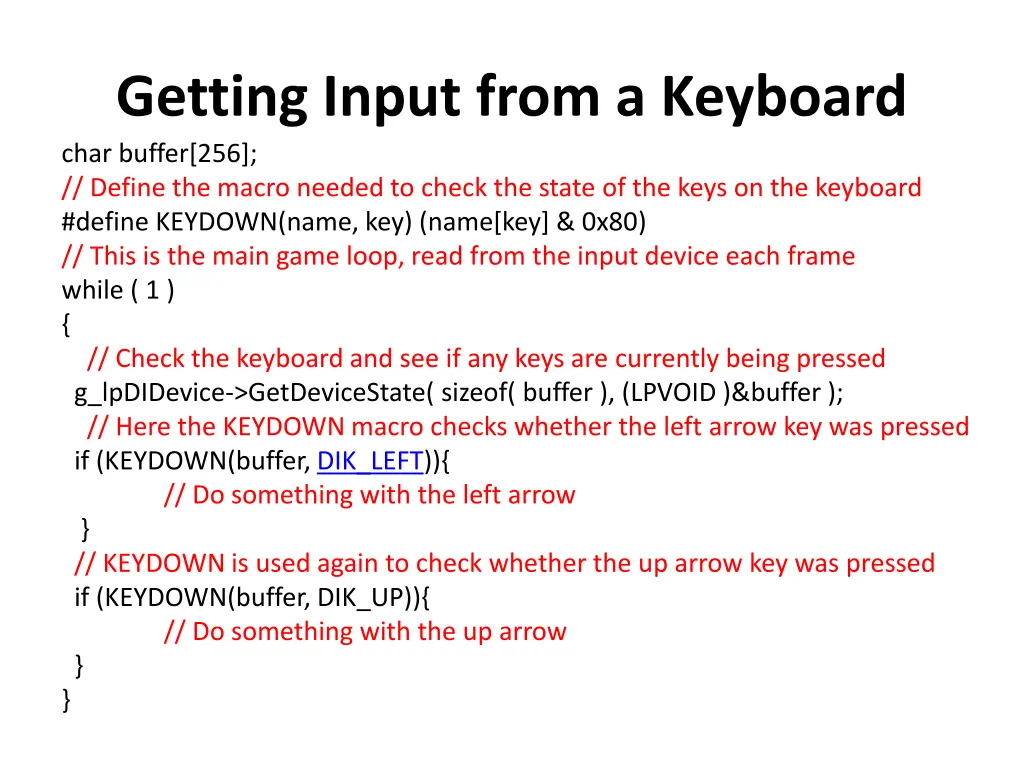 getting input from a keyboard char buffer