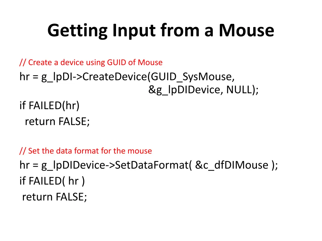 getting input from a mouse