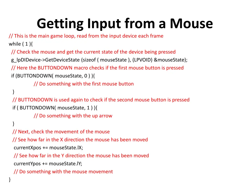 getting input from a mouse this is the main game