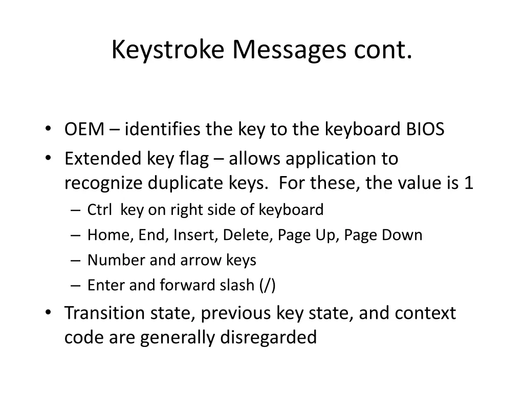 keystroke messages cont