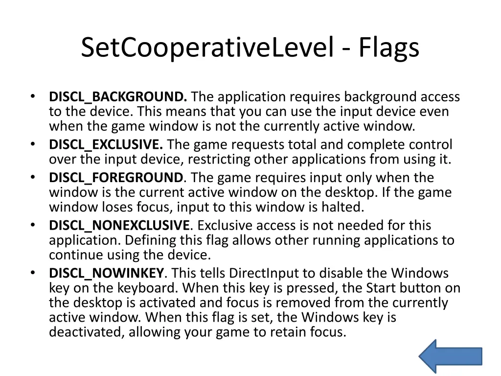 setcooperativelevel flags
