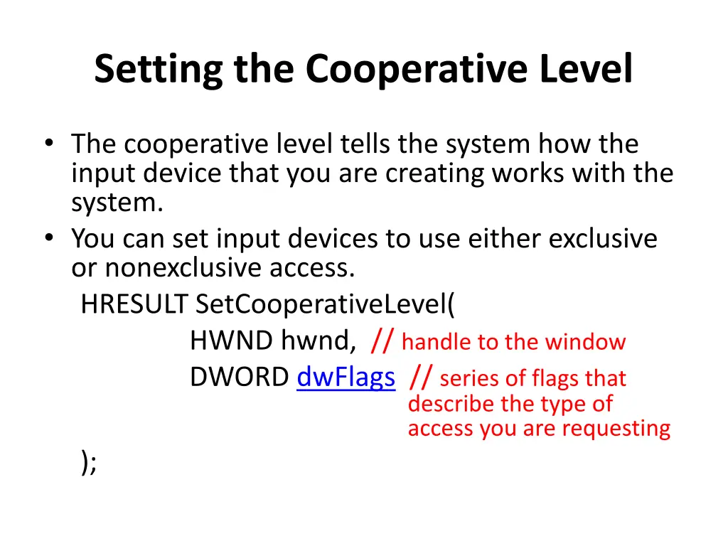 setting the cooperative level