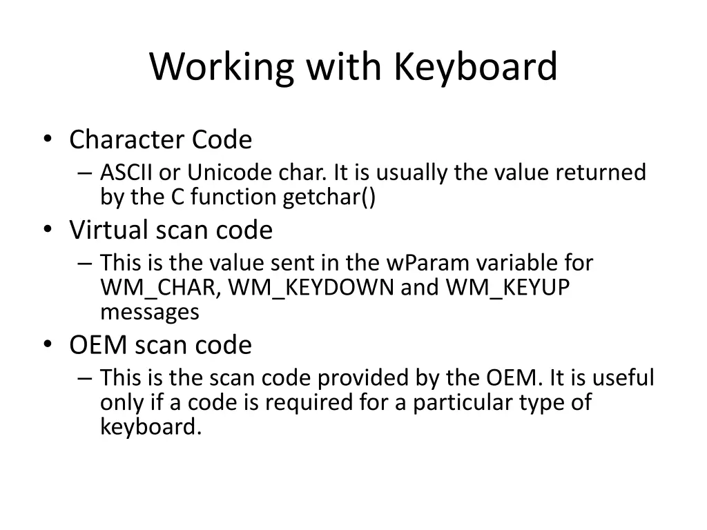 working with keyboard