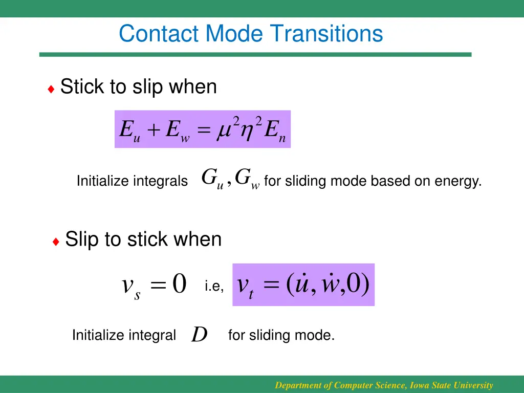 contact mode transitions