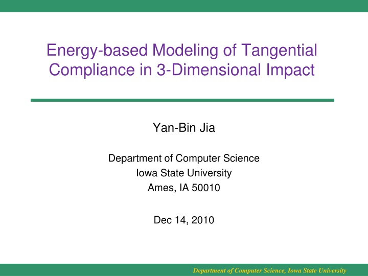 energy based modeling of tangential compliance