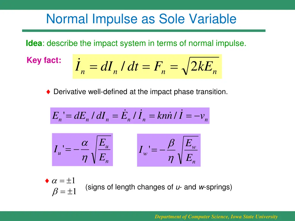 normal impulse as sole variable