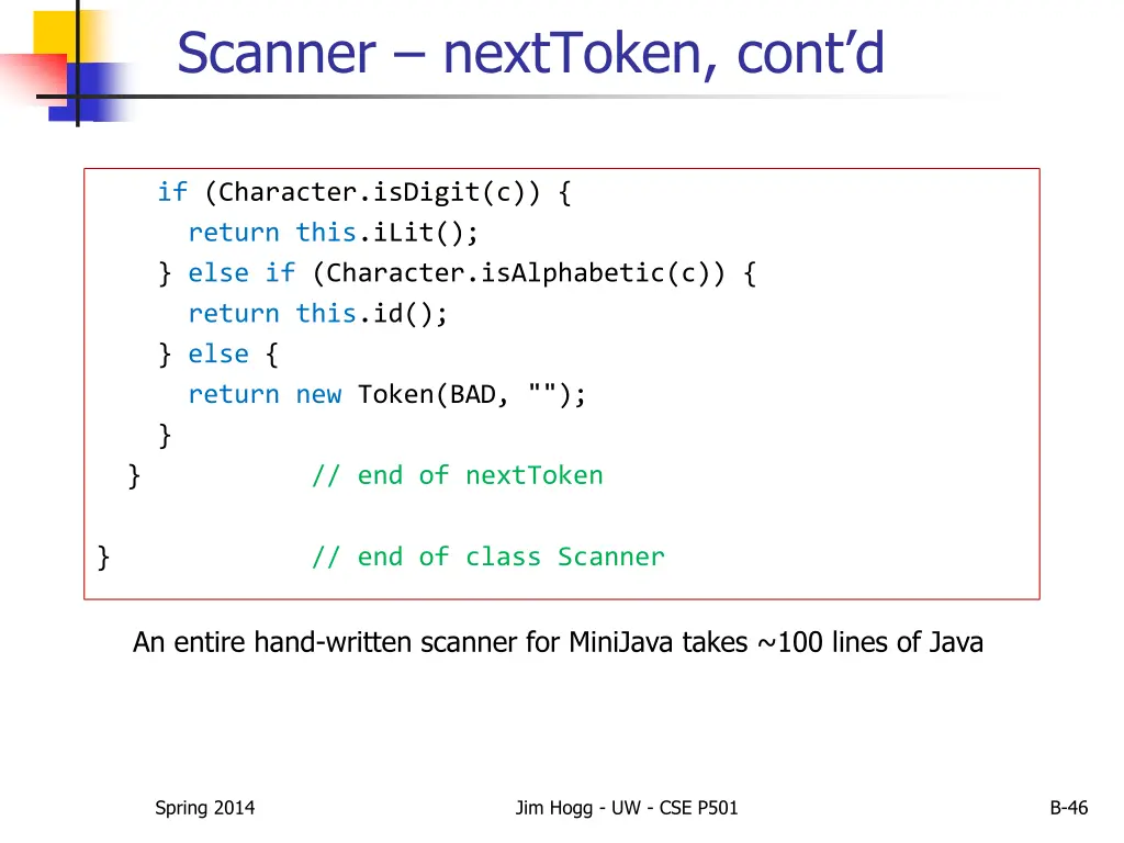 scanner nexttoken cont d