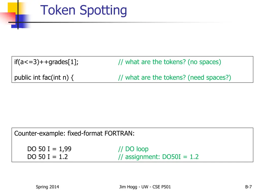token spotting