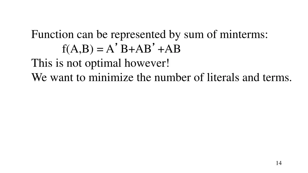 function can be represented by sum of minterms