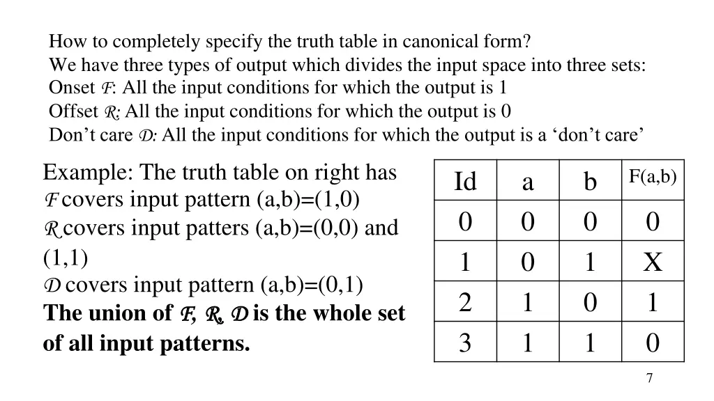 how to completely specify the truth table