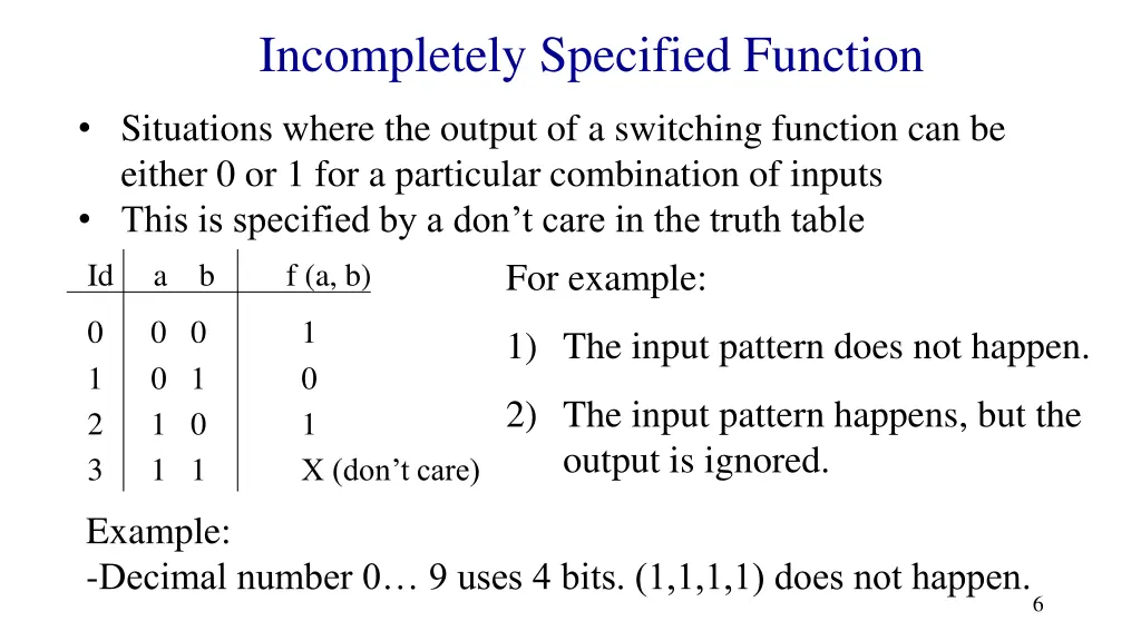 incompletely specified function