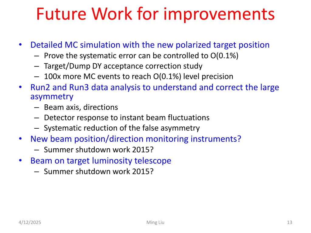 future work for improvements