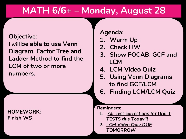 math 6 6 monday august 28
